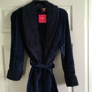 Catherine Malandrino Cable Fleece Navy Bathrobe